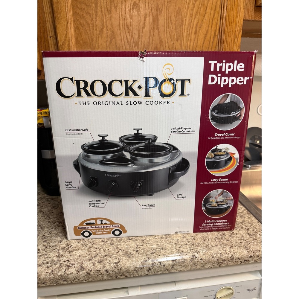 Crock-Pot Triple Dipper Food Warmer Lazy Susan 3-Crock Slow Cooker SCRTD300-BS
